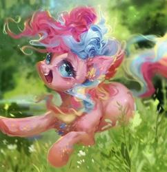 Size: 1932x2000 | Tagged: dead source, safe, artist:maggephah, artist:makkah, imported from derpibooru, pinkie pie, earth pony, pony, cute, detailed, diapinkes, female, happy, mare, open mouth, rainbow power, smiling, solo