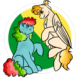 Size: 400x400 | Tagged: safe, artist:equestrias-little-ones, artist:owlipoppen, imported from derpibooru, oc, oc only, earth pony, pegasus, pony, blank flank, female, freckles, looking at each other, magical lesbian spawn, offspring, parent:applejack, parent:rainbow dash, parents:appledash, siblings, simple background, sisters, transparent background, twins