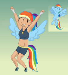 Size: 1536x1699 | Tagged: safe, artist:colorcodetheartist, imported from derpibooru, screencap, rainbow dash, human, female, humanized, muscles, muscular female, scene interpretation, screencap reference, solo, winged humanization, wings