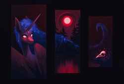 Size: 2233x1516 | Tagged: safe, artist:koviry, imported from derpibooru, princess luna, alicorn, pony, blood moon, full moon, glowing eyes, moon, skull, solo