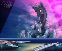 Size: 1200x1000 | Tagged: safe, artist:sunny way, imported from derpibooru, oc, oc only, oc:kick pacer, cyborg, pony, robot, unicorn, art, artwork, cute, cyber, digital art, fight, funny, horn, irobot, male, patreon, patreon reward, playing, robo, robofight, roomba, solo, stallion, sternocleidomastoid, tongue out, underground, underground fighting