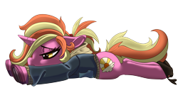 Size: 3840x2160 | Tagged: safe, artist:brainiac, derpibooru exclusive, imported from derpibooru, luster dawn, pony, unicorn, clothes, female, floppy ears, frog (hoof), hoodie, lying down, mare, prone, sick, simple background, solo, transparent background, underhoof