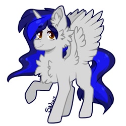 Size: 815x814 | Tagged: safe, artist:silentwolf-oficial, imported from derpibooru, oc, oc only, alicorn, pony, alicorn oc, ear fluff, horn, raised hoof, signature, simple background, smiling, solo, white background, wings