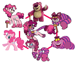 Size: 2048x1726 | Tagged: safe, artist:alanadamoondemon15, imported from derpibooru, pinkie pie, bear, cat, earth pony, pony, alice in wonderland, cheshire cat, female, fusion, fusion diagram, grin, hexafusion, lotso, male, mare, smiling, stock vector, teddy bear, toy story, toy story 3, wtf