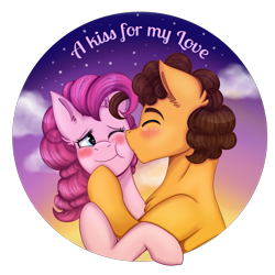 Size: 3000x3000 | Tagged: safe, artist:shamy-crist, imported from derpibooru, cheese sandwich, pinkie pie, pony, blushing, cheesepie, female, kissing, male, shipping, simple background, straight, transparent background