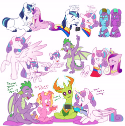 Size: 6900x6914 | Tagged: safe, artist:chub-wub, imported from derpibooru, luster dawn, princess cadance, princess flurry heart, shining armor, spike, thorax, alicorn, changedling, changeling, dragon, pony, unicorn, absurd resolution, alternate hairstyle, armor, beard, blushing, camera, clothes, crown, cute, facial hair, family, father and child, father and daughter, female, filly, flurrybetes, glowing horn, helmet, horn, jewelry, king thorax, levitation, like father like daughter, like parent like child, magic, male, mare, missing cutie mark, mother and child, mother and daughter, moustache, nintendo, nintendo switch, older, older flurry heart, older spike, open mouth, pillow, raised hoof, regalia, royal guard, shiningcadance, shipping, shirt, simple background, sitting, stallion, straight, suit, telekinesis, uncle spike, unshorn fetlocks, white background, winged spike, wings
