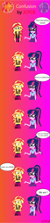 Size: 1080x4706 | Tagged: safe, artist:jcpreactyt, imported from derpibooru, sci-twi, sunset shimmer, twilight sparkle, equestria girls, equestria girls series, background, best friends, clothes, colorful, comic, couple, dialogue, female, geode of telekinesis, girlfriend, gradient background, jacket, lesbian, magical geodes, married couple, relationship, scitwishimmer, shipping, skirt, sunsetsparkle