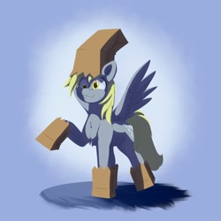 Size: 2000x2000 | Tagged: safe, artist:aquaticvibes, imported from derpibooru, derpy hooves, pegasus, pony, chest fluff, clothes, costume, derp, female, mare, nightmare night costume, paper bag, paper bag wizard, raised hoof, simple background, smiling, solo