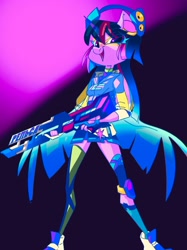 Size: 1534x2048 | Tagged: safe, artist:dodsie, imported from derpibooru, twilight sparkle, alicorn, anthro, plantigrade anthro, clothes, cyrillic, female, gradient background, looking at you, railgun, russian, solo, twilight sparkle (alicorn), weapon