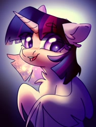 Size: 1552x2048 | Tagged: safe, artist:dodsie, imported from derpibooru, twilight sparkle, alicorn, pony, bust, chest fluff, cute, female, gradient background, looking at you, mare, open mouth, portrait, solo, twiabetes, twilight sparkle (alicorn)