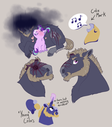 Size: 1500x1703 | Tagged: safe, artist:owlcoholik, imported from derpibooru, starlight glimmer, oc, oc:golden canary, pony, broken horn, female, filly, filly starlight glimmer, grandfather and grandchild, grandfather and granddaughter, horn, male, scar, stallion, younger