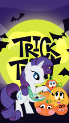 Size: 1080x1920 | Tagged: safe, imported from derpibooru, rarity, bat, pony, unicorn, color, female, halloween, holiday, mare, moon, night, pumpkin, solo, stock vector, trick or treat