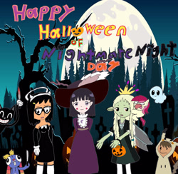 Size: 2543x2478 | Tagged: safe, imported from derpibooru, roseluck, bendy and the ink machine, bob's burgers, cartoon cat, catghost, clothes, costume, crossover, deet, gelfling, halloween, halloween costume, holiday, hortaru tomoe, hup, mrs. cuddles, naarah, nightmare night, podling, rise of the teenage mutant ninja turtles, sailor moon, star vs the forces of evil, teenage mutant ninja turtles, the dark crystal, the dark crystal: age of resistance, tina belcher, trevor henderson