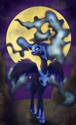 Size: 2336x3806 | Tagged: safe, artist:noupu, imported from derpibooru, nightmare moon, alicorn, pony, female, full moon, high res, mare, moon, night, solo, spread wings, wings