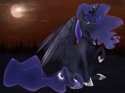 Size: 1853x1381 | Tagged: safe, artist:sombershadows, imported from derpibooru, princess luna, alicorn, pony, female, jewelry, looking at you, mare, moon, regalia, solo