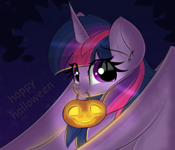 Size: 4391x3779 | Tagged: safe, artist:janelearts, imported from derpibooru, twilight sparkle, alicorn, pony, absurd resolution, cute, eye clipping through hair, female, halloween, holiday, jack-o-lantern, mare, mouth hold, pumpkin, pumpkin bucket, smiling at you, solo, twiabetes, twilight sparkle (alicorn)