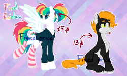 Size: 2972x1768 | Tagged: safe, artist:lambydwight, imported from derpibooru, oc, oc only, cat, cat pony, original species, pegasus, pony, adoptable, chest fluff, clothes, socks, striped socks, tongue out