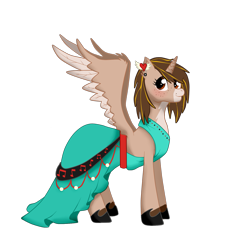 Size: 1513x1614 | Tagged: safe, artist:twin-fan, imported from derpibooru, oc, oc only, alicorn, pony, alicorn oc, clothes, dress, ear piercing, female, freckles, hoof shoes, horn, mare, piercing, simple background, smiling, transparent background, two toned wings, wings