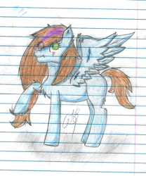 Size: 958x1151 | Tagged: safe, artist:twin-fan, imported from derpibooru, oc, oc only, pegasus, pony, chest fluff, lined paper, pegasus oc, signature, traditional art, wings