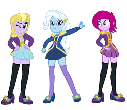 Size: 2507x2176 | Tagged: safe, artist:gmaplay, imported from derpibooru, fuchsia blush, lavender lace, trixie, equestria girls, equestria girls series, spoiler:eqg series (season 2), clothes swap, simple background, transparent background, trixie and the illusions