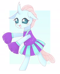 Size: 1560x1920 | Tagged: dead source, safe, artist:arrow__root, artist:ginmaruxx, imported from derpibooru, ocellus, changedling, changeling, bipedal, blushing, cheerleader, cheerleader ocellus, cheerleader outfit, clothes, cute, diaocelles, female, open mouth, pom pom, solo