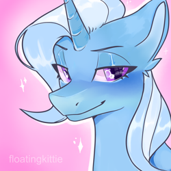 Size: 1500x1500 | Tagged: safe, artist:art-dumpsterfire, imported from derpibooru, trixie, pony, unicorn, bust, ear fluff, female, mare, pink background, portrait, simple background, solo