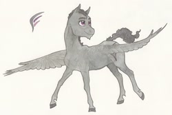 Size: 2734x1829 | Tagged: safe, artist:lady-limule, imported from derpibooru, oc, oc only, pegasus, pony, colored hooves, male, pegasus oc, smiling, solo, stallion, story included, traditional art, wings