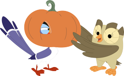 Size: 3581x2194 | Tagged: safe, artist:porygon2z, imported from derpibooru, owlowiscious, bird, owl, crossover, halloween, holiday, jack-o-lantern, pumpkin, simple background, the lion king, transparent background, zazu