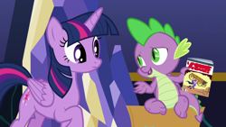 Size: 1920x1080 | Tagged: safe, imported from derpibooru, screencap, spike, twilight sparkle, alicorn, dragon, the last problem, comic book, twilight sparkle (alicorn), twilight's castle, winged spike, wings