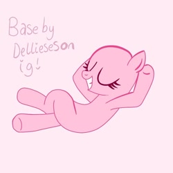 Size: 768x768 | Tagged: safe, artist:dellieses, imported from derpibooru, oc, oc only, earth pony, pony, bald, base, earth pony oc, eyes closed, grin, happy, relaxing, simple background, smiling, solo, underhoof