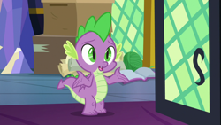 Size: 1920x1080 | Tagged: safe, imported from derpibooru, screencap, spike, dragon, the last problem, book, solo, twilight's castle, winged spike, wings, yarn, yarn ball