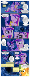 Size: 612x1552 | Tagged: safe, artist:newbiespud, edit, edited screencap, imported from derpibooru, screencap, applejack, fluttershy, princess cadance, rarity, twilight sparkle, earth pony, pegasus, pony, unicorn, comic:friendship is dragons, a canterlot wedding, angry, cave, comic, dialogue, eyelashes, eyes closed, female, freckles, hat, hug, mare, messy mane, peytral, raised hoof, screencap comic, unicorn twilight