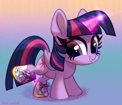 Size: 3453x3000 | Tagged: safe, artist:rrd-artist, imported from derpibooru, twilight sparkle, alicorn, pony, boots, chibi, clothes, cute, female, glowing horn, grass, horn, magic, mare, raised leg, shoes, smiling, solo, twiabetes, twilight sparkle (alicorn)