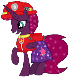 Size: 964x1071 | Tagged: safe, artist:徐詩珮, imported from derpibooru, fizzlepop berrytwist, tempest shadow, alicorn, pony, series:sprglitemplight diary, series:sprglitemplight life jacket days, series:springshadowdrops diary, series:springshadowdrops life jacket days, alicornified, alternate universe, base used, cute, marshall (paw patrol), older, older tempest shadow, paw patrol, race swap, simple background, tempestbetes, tempesticorn, transparent background