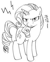 Size: 558x692 | Tagged: safe, artist:haden-2375, imported from derpibooru, rarity, pony, unicorn, black and white, female, frown, grayscale, lineart, mare, monochrome, rarity is not amused, solo, unamused