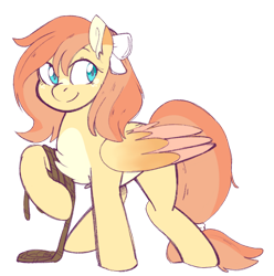 Size: 1024x1031 | Tagged: safe, artist:maikatystar, imported from derpibooru, oc, oc only, oc:honey crisp, pegasus, pony, bow, female, hair bow, mare, offspring, parent:braeburn, parent:fluttershy, parents:braeshy, rope, simple background, solo, transparent background