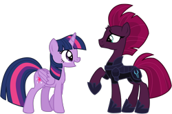 Size: 12535x8272 | Tagged: safe, artist:ejlightning007arts, imported from derpibooru, tempest shadow, twilight sparkle, alicorn, unicorn, my little pony: the movie, armor, base used, broken horn, cute, female, horn, lesbian, open mouth, raised hoof, shipping, simple background, tempestlight, transparent background, twilight sparkle (alicorn), vector