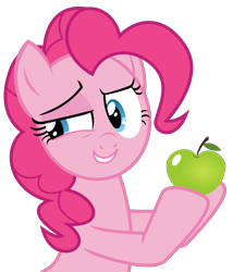 Size: 2288x2675 | Tagged: safe, artist:sketchmcreations, imported from derpibooru, pinkie pie, earth pony, pony, the one where pinkie pie knows, apple, female, food, mare, simple background, smiling, solo, transparent background, vector