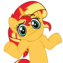 Size: 945x945 | Tagged: safe, artist:nano23823, imported from derpibooru, sunset shimmer, pony, unicorn, .svg available, :i, base used, bust, eyelashes, female, mare, shrug, shrugpony, shrugset shimmer, simple background, solo, svg, transparent background, underhoof, vector