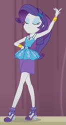 Size: 299x566 | Tagged: safe, imported from derpibooru, screencap, rarity, equestria girls, equestria girls series, stressed in show, armpits, belt, bracelet, clothes, cutie mark on clothes, dress, eyes closed, eyeshadow, frilly design, geode of shielding, gold, hairpin, high heels, jewelry, magical geodes, makeup, pencil skirt, pendant, pose, rarity peplum dress, shoes, skirt, sleeveless, sleeveless dress, sleeveless tank top, solo