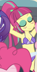 Size: 578x1127 | Tagged: safe, artist:dm29, imported from derpibooru, pinkie pie, rarity, sour sweet, equestria girls, armpits, bikini, breasts, cleavage, clothes, cropped, eyes closed, female, piercing, sexy, solo, solo focus, swimsuit