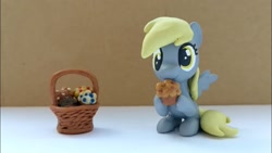 Size: 1280x720 | Tagged: safe, artist:sparkle257, imported from derpibooru, derpy hooves, pegasus, pony, basket, figurine, food, muffin, solo