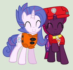 Size: 672x642 | Tagged: safe, artist:jadeharmony, artist:jadethepegasus, imported from derpibooru, fizzlepop berrytwist, tempest shadow, oc, oc:aurora (tempest's mother), series:sprglitemplight diary, series:sprglitemplight life jacket days, series:springshadowdrops diary, series:springshadowdrops life jacket days, alternate universe, clothes, female, lifejacket, marshall (paw patrol), mother and child, mother and daughter, paw patrol