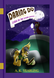 Size: 1797x2565 | Tagged: safe, artist:sixes&sevens, imported from derpibooru, daring do, hengstwolf, werewolf, book cover, cloak, clothes, cover, drool, full moon, lantern, moon, transformation