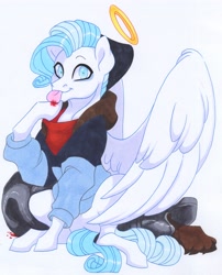 Size: 2917x3602 | Tagged: safe, artist:frozensoulpony, imported from derpibooru, oc, oc only, oc:ollie, pegasus, pony, clothes, solo, traditional art