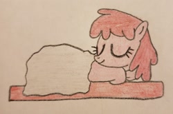 Size: 1844x1224 | Tagged: safe, anonymous artist, imported from derpibooru, berry punch, berryshine, earth pony, pony, /mlp/, bed, drawthread, requested art, sleeping, solo, traditional art