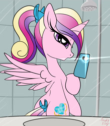 Size: 3500x4000 | Tagged: safe, artist:littlenaughtypony, imported from derpibooru, princess cadance, alicorn, pony, butt, cellphone, cute, cutedance, looking at you, lovebutt, mirror selfie, phone, plot, selfie, smartphone, teen princess cadance, teenager