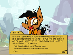 Size: 4000x3000 | Tagged: safe, artist:professionalpuppy, imported from derpibooru, oc, oc only, oc:puppy, earth pony, pony, bowtie, dating sim, solo