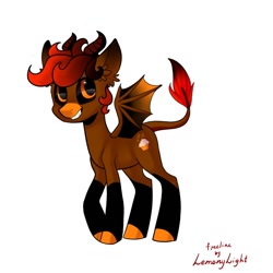 Size: 1024x1024 | Tagged: safe, artist:helemaranth, imported from derpibooru, oc, oc only, demon, demon pony, original species, pony, base used, colored hooves, ear fluff, horns, signature, simple background, solo, white background