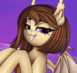 Size: 906x856 | Tagged: safe, artist:lightly-san, imported from derpibooru, oc, oc only, oc:midnight cakepowder, bat pony, pony, bat pony oc, bat wings, commissioner:artofmagicpoland, ear fluff, eyelashes, looking at you, profile picture, solo, wings
